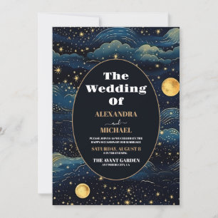 Convites Casamento Estrelas Lua Azul Meia-Noite Celestial