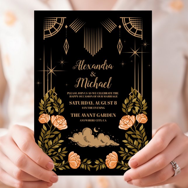Convites Casamento Estrelas Preto Meia-Noite Celestial (Criador carregado)