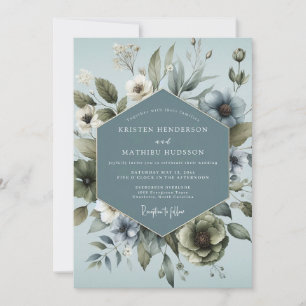 Convites Casamento Étereo Azul Aço da Anêmona