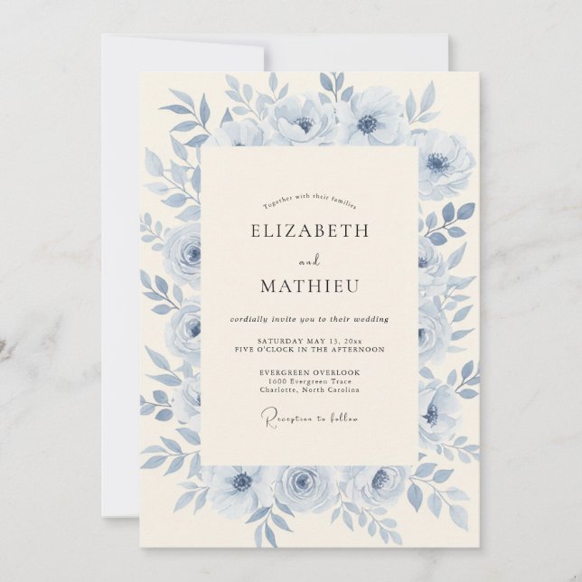 Convites Casamento Etéreo Azul Gélido (Frente)