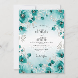Convites Casamento Etéreo com Aquarela Azul-Verde