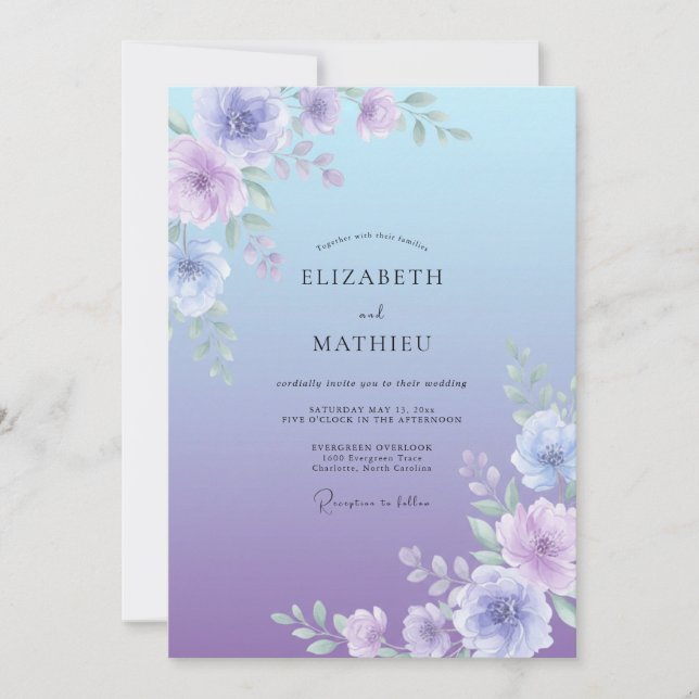 Convites Casamento Etéreo com Degradê de Lavanda (Frente)