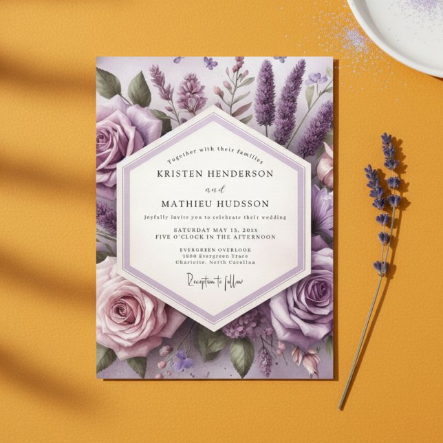 Convites Casamento Etéreo com Flor de Lavanda (Criador carregado)