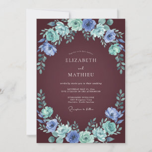 Convites Casamento Etéreo com Florescer Azul Turquesa