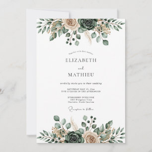 Convites Casamento Etéreo com Florescer em Verde Sage