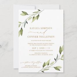 Convites Casamento Etéreo Conto de Fadas Verde Dourado Folh