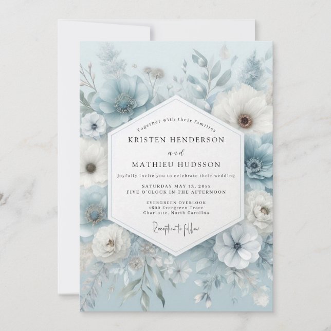 Convites Casamento Etéreo de Anêmona Azul Ardesia (Frente)