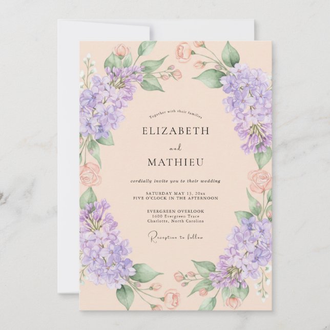 Convites Casamento Etéreo de Flor de Lavanda (Frente)