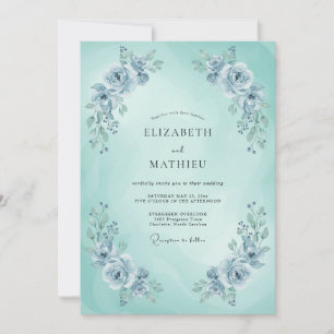 Convites Casamento Etéreo de Menta Azul na Primavera