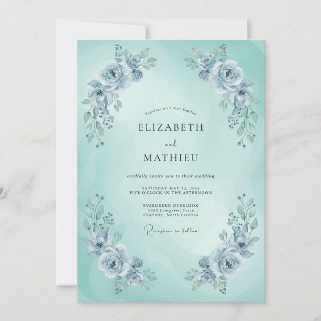 Convites Casamento Etéreo de Menta Azul na Primavera (Frente)