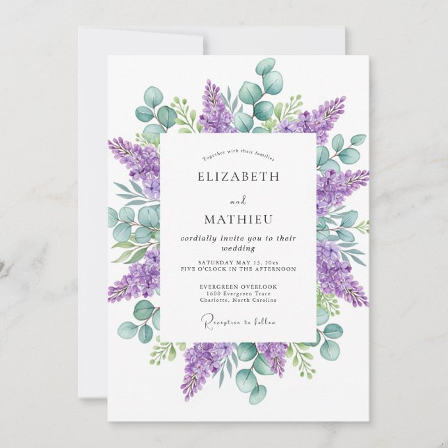 Convites Casamento Etéreo de Natureza Lavanda (Frente)