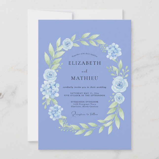 Convites Casamento Etéreo de Primavera Azul Centáurea (Frente)