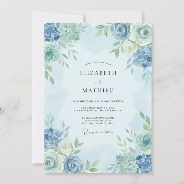 Convites Casamento Etéreo de Primavera Azul Claro (Frente)