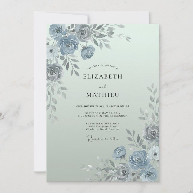 Convites Casamento Etéreo de Primavera Azul Nebuloso (Frente)