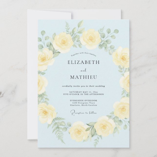 Convites Casamento Etéreo de Primavera Azul Pálido (Frente)