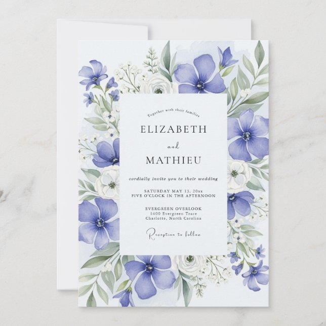 Convites Casamento Etéreo de Primavera Azul Violeta (Frente)