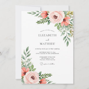 Convites Casamento Etéreo de Primavera com Coral Rosado
