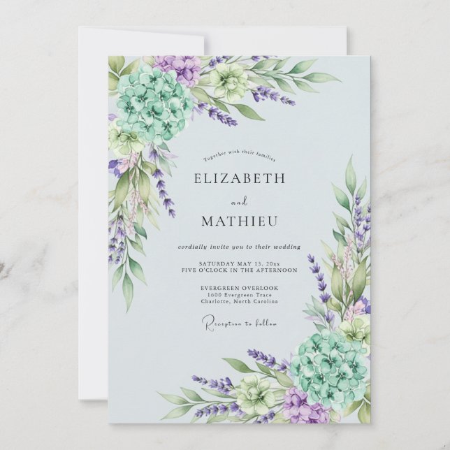Convites Casamento Etéreo de Primavera com Lavanda (Frente)