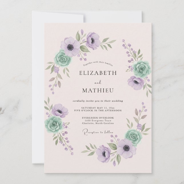 Convites Casamento Etéreo de Primavera com Lavanda e Hortel (Frente)