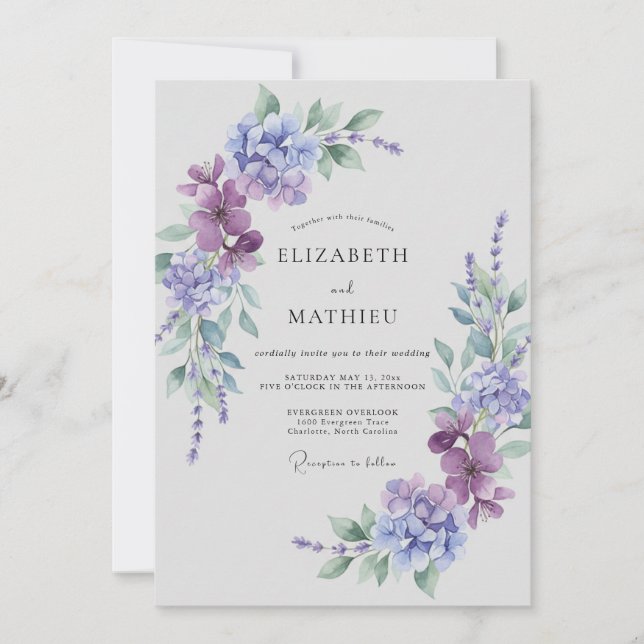 Convites Casamento Etéreo de Primavera com Periwinkle (Frente)
