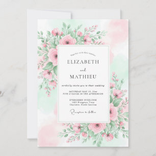 Convites Casamento Etéreo de Primavera com Rosa e Hortelã