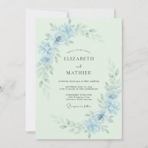 Convites Casamento Etéreo de Primavera em Azul Pó
