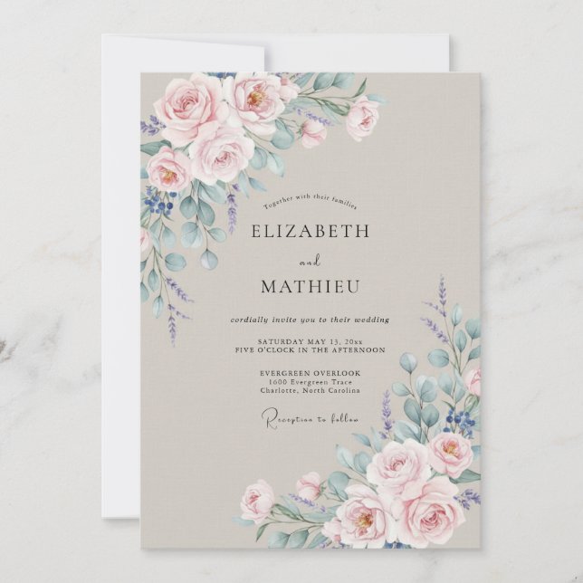 Convites Casamento Etéreo de Primavera Rosa Corado (Frente)
