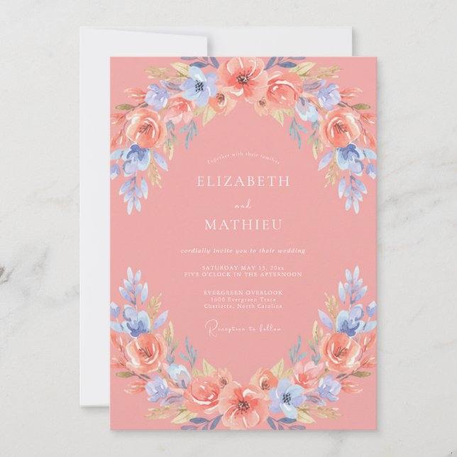 Convites Casamento Etéreo de Primavera Rosa Salmão (Frente)