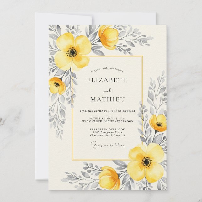 Convites Casamento Etéreo de Verão com Carvão Amarelo (Frente)