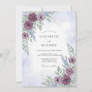 Convites Casamento Etéreo em Aquarela de Ameixa