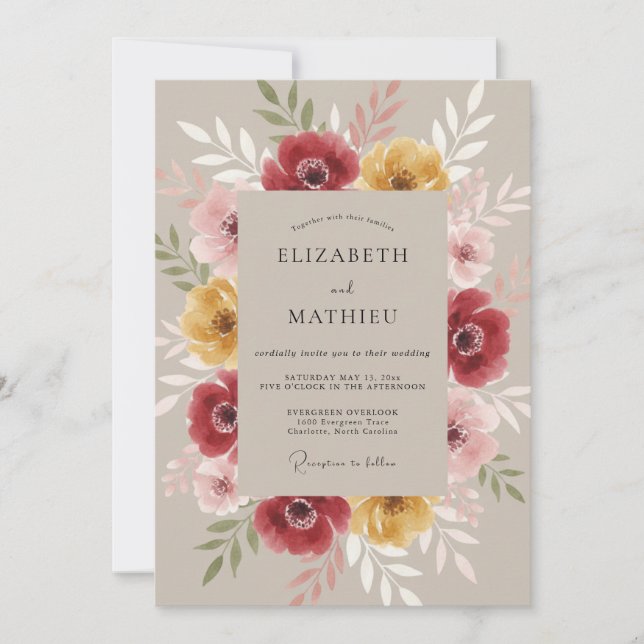 Convites Casamento Etéreo Flor de Borgonha (Frente)