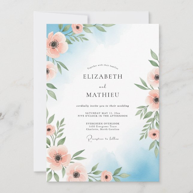 Convites Casamento Etéreo Flor de Pêssego (Frente)