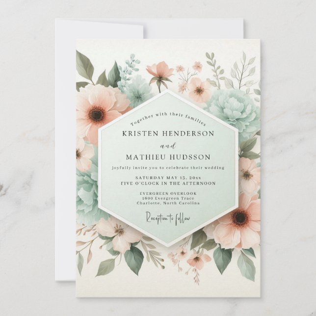 Convites Casamento Etéreo Flor de Pêssego (Frente)