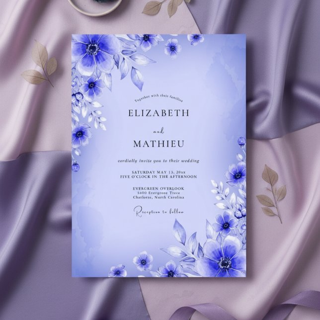 Convites Casamento Etéreo Floral Azul (Criador carregado)