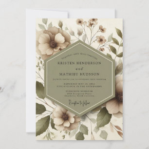 Convites Casamento Etéreo Floral Bege