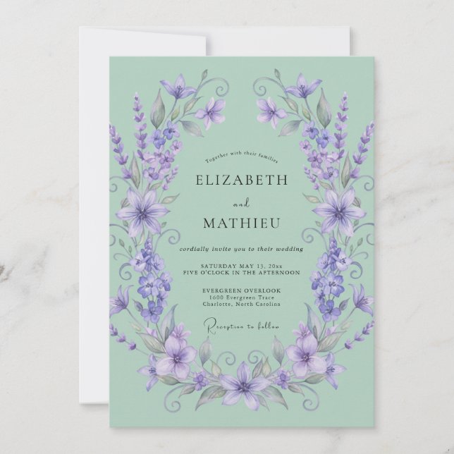 Convites Casamento Etéreo Floral de Lavanda (Frente)