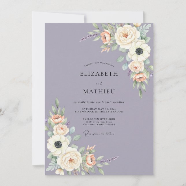 Convites Casamento Etéreo Floral de Vinca (Frente)
