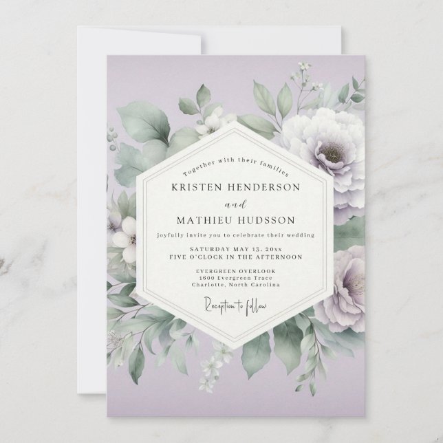 Convites Casamento Etéreo Floral Lavanda (Frente)