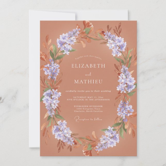 Convites Casamento Etéreo Floral Roxo Empoeirado (Frente)