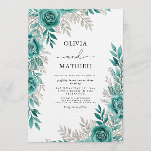 Convites Casamento Etéreo Floral Turquesa