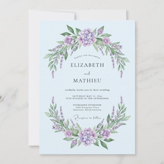 Convites Casamento Etéreo Lavanda Azul Pó (Frente)