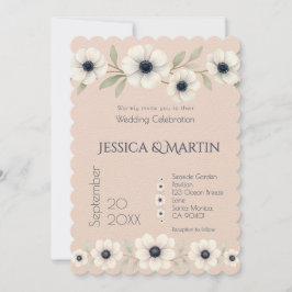 Convites Casamento Eterno Azul-Rosa Azul-Anêmona-marfim