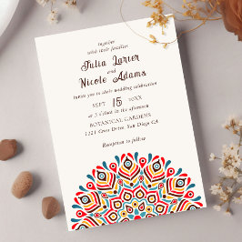 Convites Casamento Étnico Boho Floral Colorido Moderno Mand