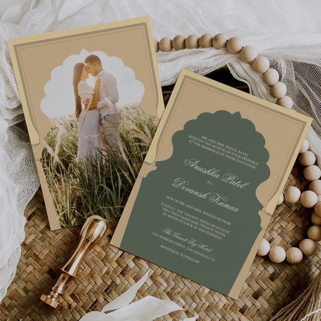 Convites Casamento Étnico Boho Indiano Marfim Arco Verde Sa (Criador carregado)