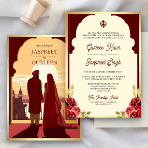 Convites Casamento Étnico Indiano Vermelho Anand Karaj Sikh