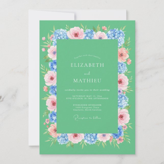 Convites Casamento Eucalipto Centáurea Vinca Seafoam (Frente)