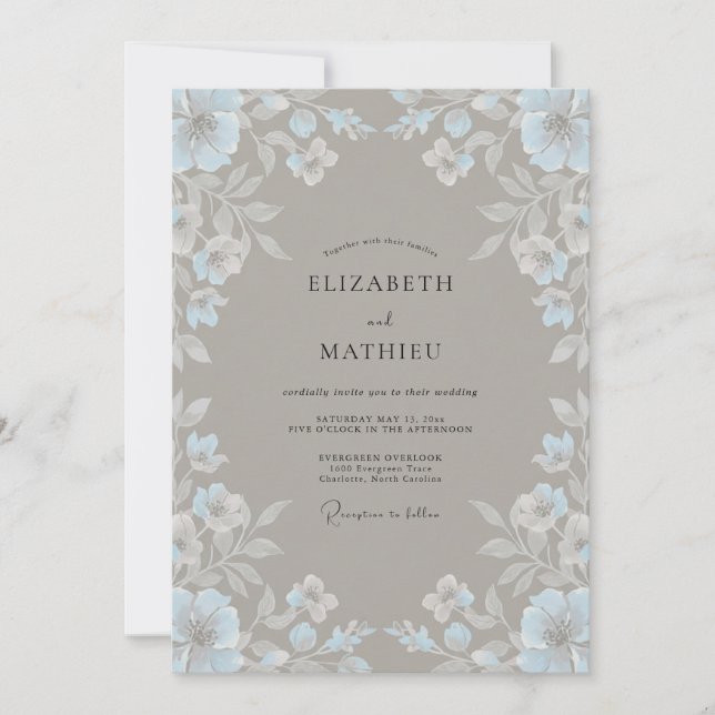 Convites Casamento Eucalipto Cornflower Taupe Ice (Frente)