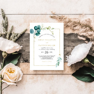 Convites Casamento Eucalipto Dourado e Verde