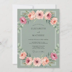 Convites Casamento Eucalipto empoeirado Ranunculus Coral