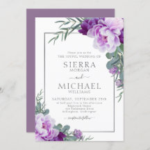 Casamento Eucalipto Floral Elegante Roxo e Prata
